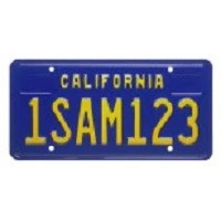 Blue California passenger vehicle license plate.Made In China